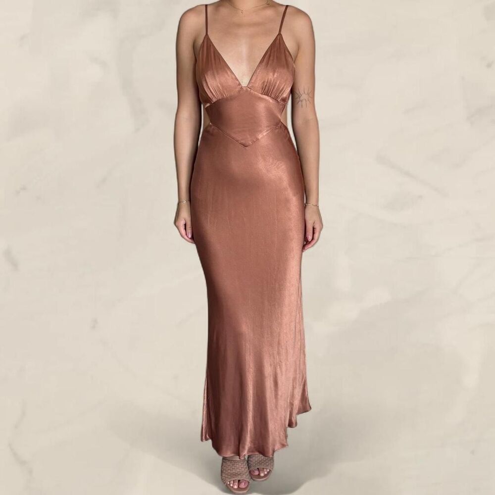 Shona Joy plunged maxi dress backless satin size 6